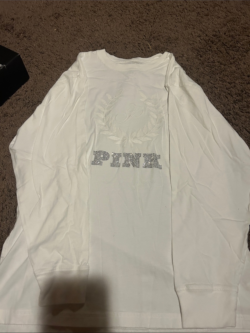 PINK Victoria's Secret White Long Sleeve Tee with Crystal Logo